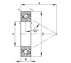 推力角接触球轴承 BSB035072-2RS-T, 单向，接触角 a = 60°，限制公差，两侧唇密封