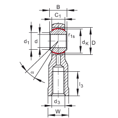 杆端轴承 GIKSR5-PS, 根据 DIN ISO 12 240-4 标准，特种钢材料，带右旋内螺纹，免维护