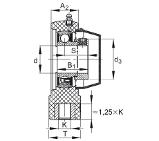 吊装式轴承座单元 PHE45-TV-FA125.5, 塑料轴承座，带偏心锁圈的外球面球轴承，带 Corrotect® 涂层，P型密封