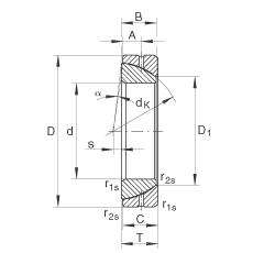 角接触关节轴承 GE110-SX, 根据 DIN ISO 12 240-2 标准，需维护