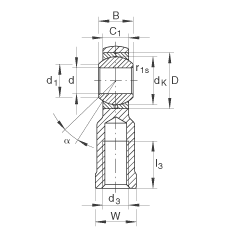 杆端轴承 GIKR30-PB, 根据 DIN ISO 12 240-4 标准，带右旋内螺纹，需维护