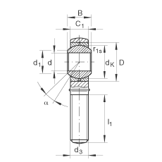 杆端轴承 GAKL6-PB, 根据 DIN ISO 12 240-4 标准，带左旋外螺纹，需维护