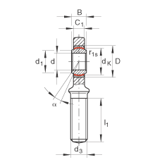 杆端轴承 GAL50-UK-2RS, 根据 DIN ISO 12 240-4 标准，带左旋外螺纹，免维护，两侧唇密封