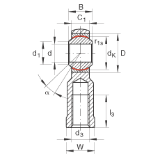 杆端轴承 GIKR16-PW, 根据 DIN ISO 12 240-4 标准，带右旋内螺纹，需维护