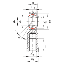 杆端轴承 GIKR14-PW, 根据 DIN ISO 12 240-4 标准，带右旋内螺纹，需维护