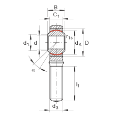 杆端轴承 GAKL10-PW, 根据 DIN ISO 12 240-4 标准，带左旋外螺纹，需维护