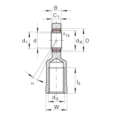 杆端轴承 GIR17-UK, 根据 DIN ISO 12 240-4 标准，带右旋内螺纹，免维护