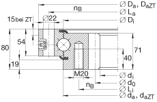 四点接触球轴承 VSI250755-N, 标准系列 25， 内部的齿轮齿，两侧唇密封