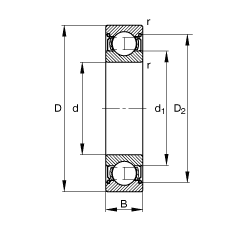 深沟球轴承 6012-2Z, 根据 DIN 625-1 标准的主要尺寸, 两侧间隙密封