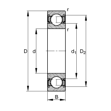 深沟球轴承 624-2RSR, 根据 DIN 625-1 标准的主要尺寸, 两侧唇密封