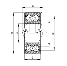 角接触球轴承 3003-B-2Z-TVH, 双列，双侧间隙密封，接触角 α = 25°