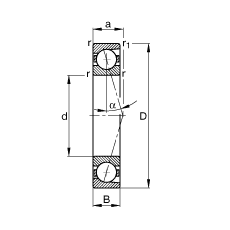 主轴轴承 B7009-C-T-P4S, 调节，成对安装，接触角 α = 15°，限制公差