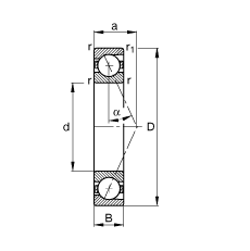 主轴轴承 B7208-E-T-P4S, 调节，成对或单元安装，接触角 α = 25°，限制公差