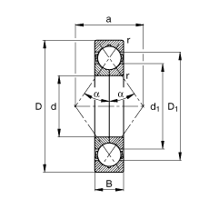 四点接触球轴承 QJ306-TVP, 根据 DIN 628-4 标准的主要尺寸, 可分离, 剖分内圈