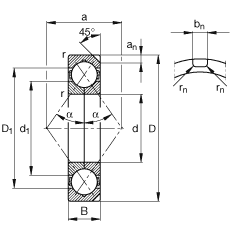 四点接触球轴承 QJ319-N2-MPA, 根据 DIN 628-4 的主要尺寸， 可以拆卸，剖分内圈，带两个止动槽