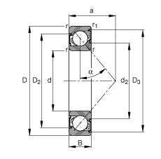 角接触球轴承 7006-B-2RS-TVP, 接触角 α = 40°, 两侧唇密封