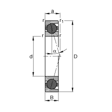 主轴轴承 HCB7208-C-T-P4S, 调节，成对或单元安装，接触角 α = 15°，陶瓷球，限制公差