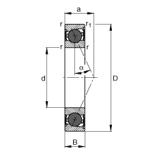 主轴轴承 HCB7004-E-2RSD-T-P4S, 调节，成对或单元安装，接触角 α = 25°，陶瓷球，两侧唇密封，非接触，限制公差