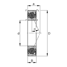 主轴轴承 HCB7015-E-2RSD-T-P4S, 调节，成对或单元安装，接触角 α = 25°，陶瓷球，两侧唇密封，非接触，限制公差