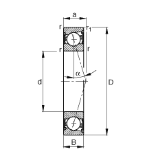 主轴轴承 B7004-C-2RSD-T-P4S, 调节，成对安装，接触角 α = 15°，两侧唇密封，非接触，加严公差