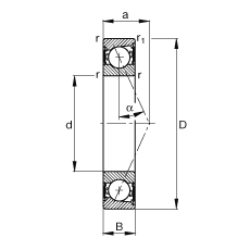 主轴轴承 B7011-E-2RSD-T-P4S, 调节，成对安装，接触角 α = 25°，两侧唇密封，非接触，限制公差