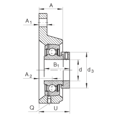 轴承座单元 PCFTR40, 带三个螺栓孔的法兰的轴承座单元，铸铁，偏心锁圈，P型密封