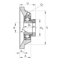 轴承座单元 PCJ40-N-FA125, 带四个螺栓孔的法兰的轴承座单元，铸铁，偏心锁圈，P型密封，耐腐蚀保护