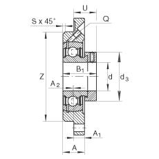轴承座单元 PME20-N, 带四个螺栓孔的法兰的轴承座单元，定心凸出物，铸铁，偏心锁圈，P型密封