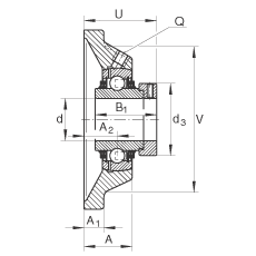 轴承座单元 TCJ65-214, 带四个螺栓孔的法兰的轴承座单元，铸铁，偏心锁圈，T 型密封