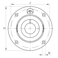 轴承座单元 RME40-N, 带四个螺栓孔的法兰的轴承座单元，定心凸出物，铸铁，偏心锁圈，R 型密封