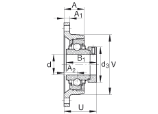 轴承座单元 RCJT1, 对角法兰轴承座单元，铸铁，根据 ABMA 15 - 1991, ABMA 14 - 1991, ISO3228 带有偏心紧定环，R型密封，英制