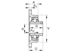 轴承座单元 RCJTY1-11/16, 对角法兰轴承座单元，铸铁，根据 ABMA 15 - 1991, ABMA 14 - 1991, ISO3228 内圈带有平头螺栓，R型密封，英制