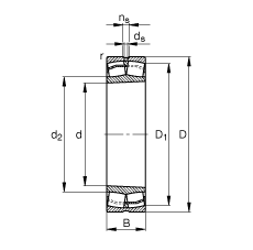 调心滚子轴承 22318-E1-K, 根据 DIN 635-2 标准的主要尺寸, 锥孔，锥度 1:12