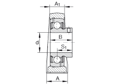 直立式轴承座单元 PASEY1-7/16, 铸铁轴承座，外球面球轴承，根据 ABMA 15 - 1991, ABMA 14 - 1991, ISO3228 内圈带有平头螺栓，P型密封，英制